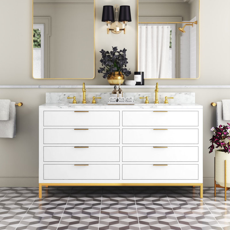 Bristol 60" Carrara White Marble Countertop Bath Vanity with Faucet, Pure White, 60"