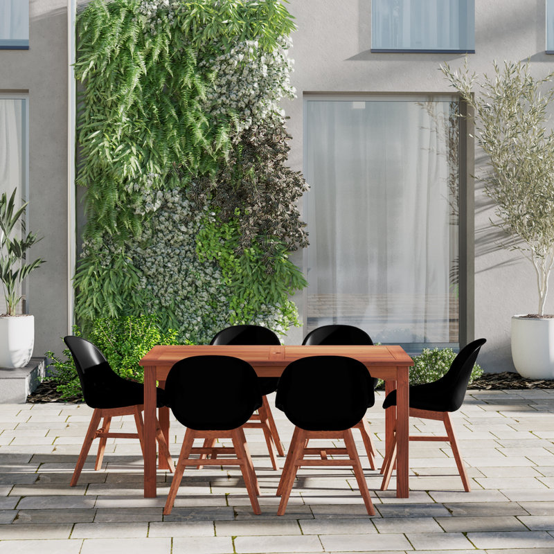 Como 6 - Person Eucalyptus Solid Wood Patio Dining Set Umbrella Hole Included Rectangular Table