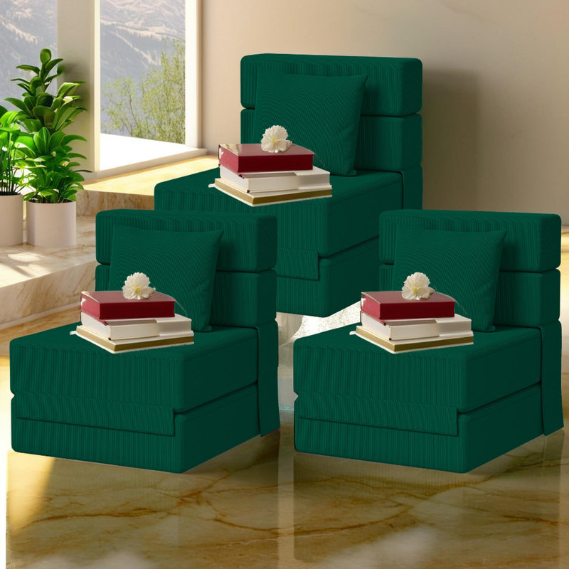 Simple Modern Convertible Folding Compression Sectional Sofa Coach (Set Of 3), Green Corduroy