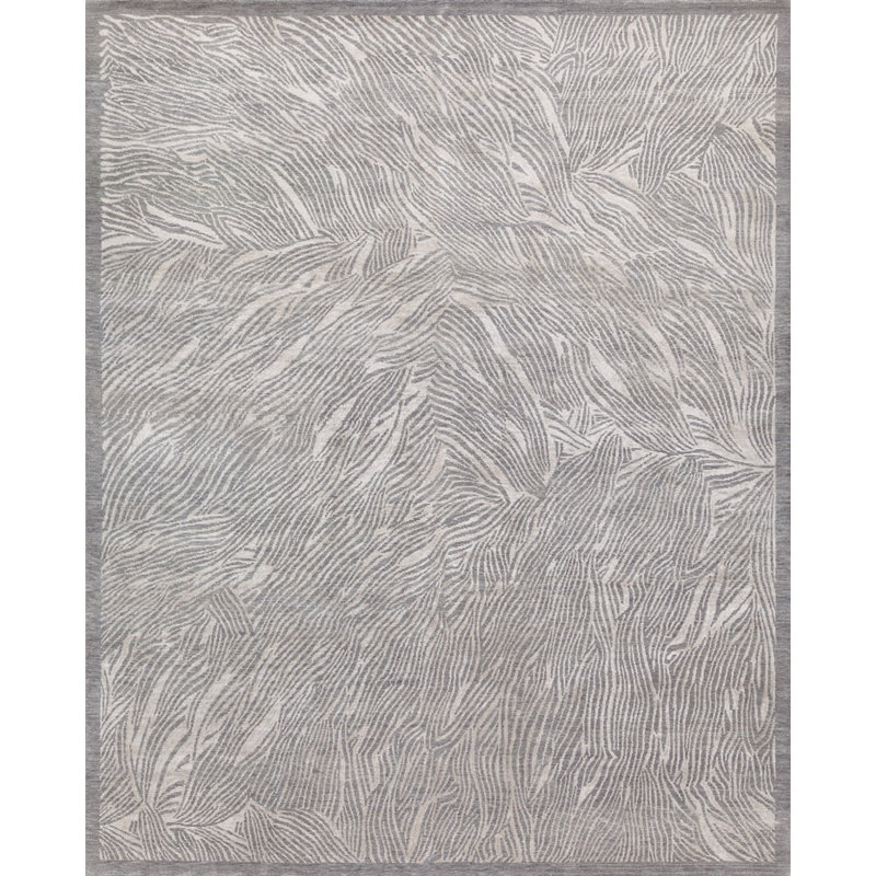 Cyprus Abstract Area Rug in Gray/Silver, Rectangle 5' x 8'