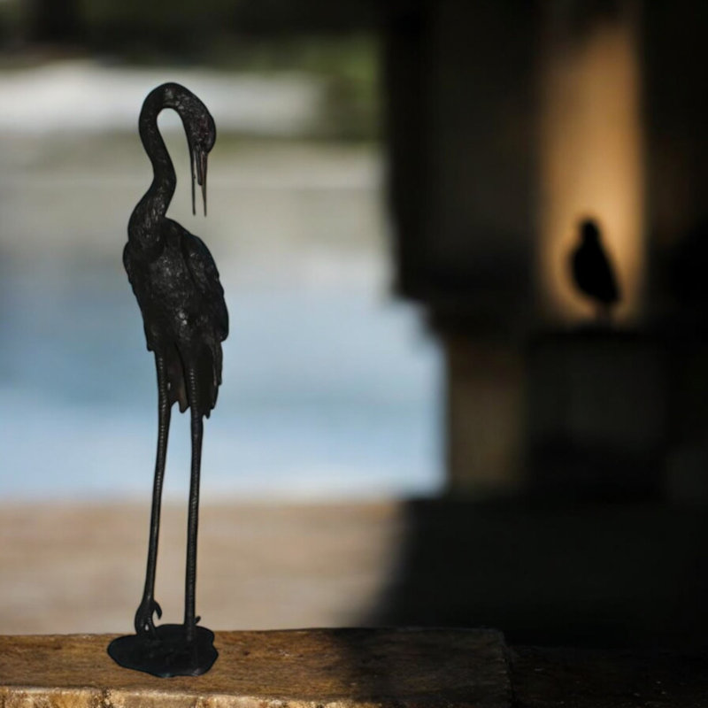 Bronze Crane Head Down Fountain Statue for Garden Decor