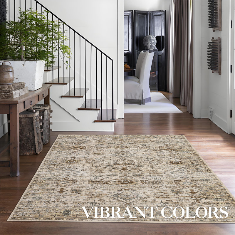 Area Rug Washable Rug Vintage Rug Non Slip Backing Accent Carpet Runner Rug Ultra-Soft Low Pile Rug Oriental Floral Rug Distressed Aesthetic Floor Mat for Living Room Bedroom Stain Resistant Carpet for Kitchen Laundry Office