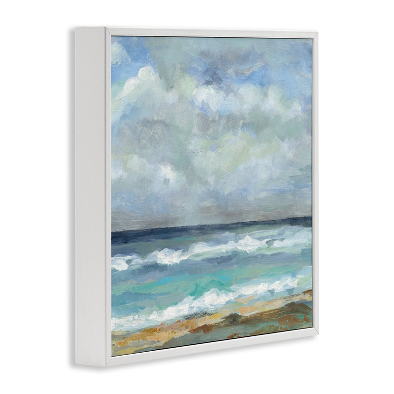  «Summer Seashore Waves», estampe numérique par Silvia Vassileva, H 12 po x l 12 po, Giclée encadrée blanc bord de mer