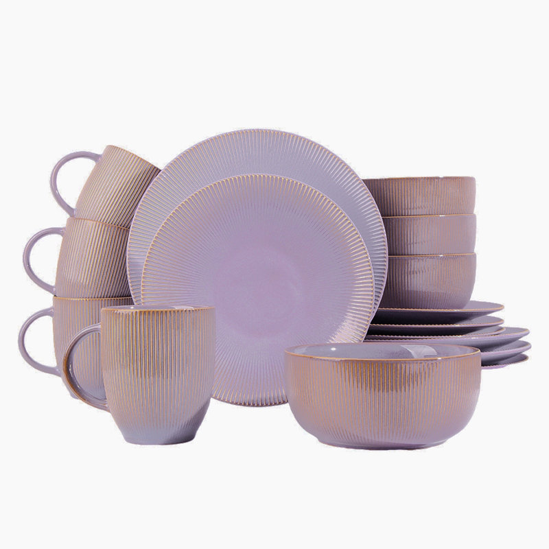 Waterside 16pc Reactive Glaze Porcelain Dinner Set, Purple