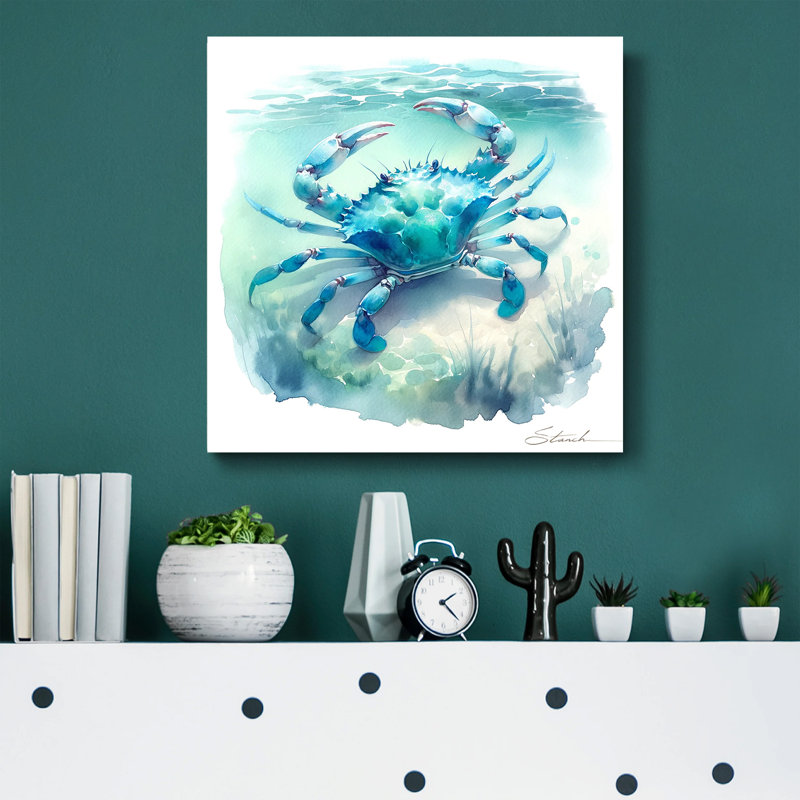 Crabe bleu serein sur toile, H 20 po x l 20 po x P 1,5 po
