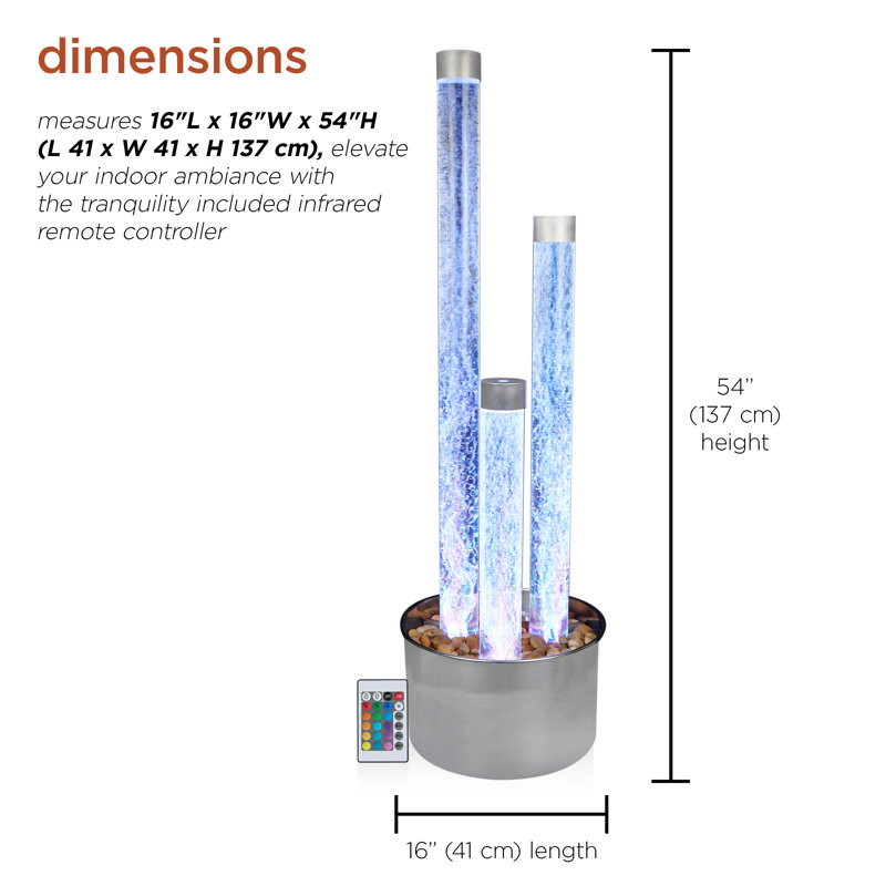 Fontaine à bulles en acrylique à 3 niveaux avec télécommande et 16 lumières DEL de couleur, H 54 po, base 78E3D0ADBF8F4709AF1B131B9238F258