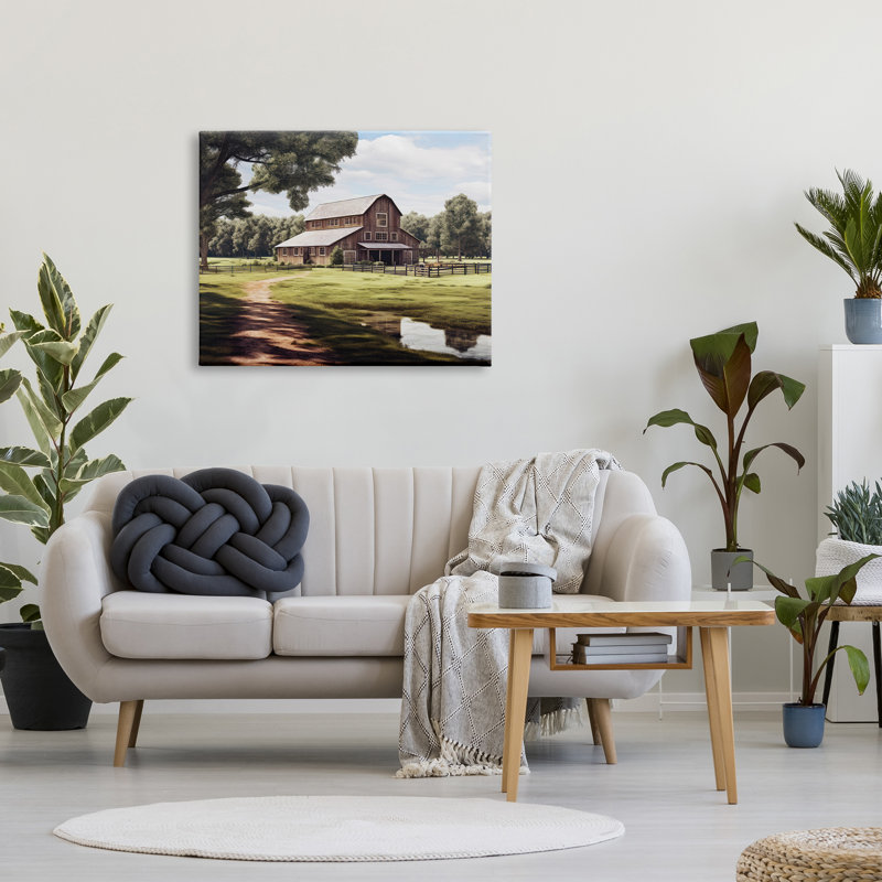 Farmhouse Barn & Stream sur toile par Ray Powers, H 30 po x l 40 po x P 1,5 po