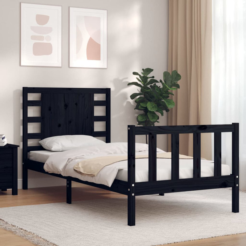 Bed Frame with Headboard, Small Single (2'6), Black