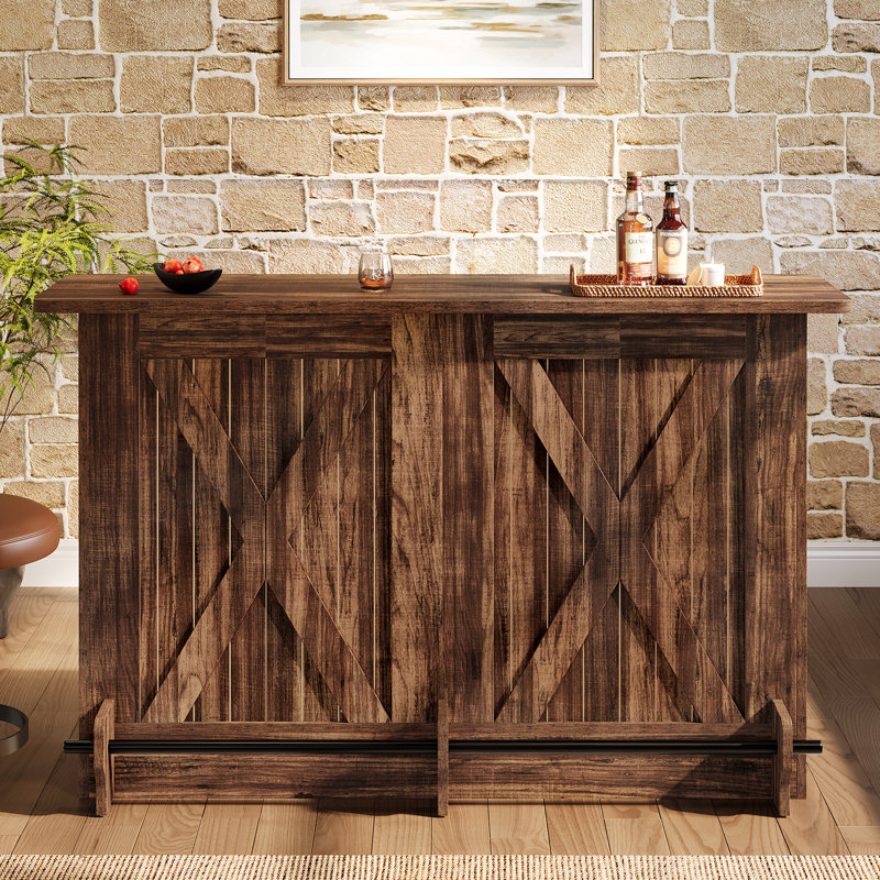 Home Bar Unit With 2-tier Shelves, Dark Brown