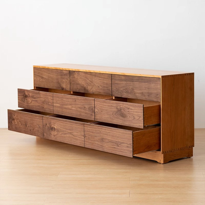 Commode 9 tiroirs en cerisier avec rangement en bois massif