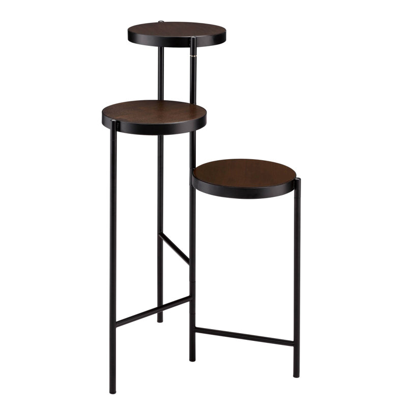 Support pour plante pliable à 3 niveaux noir et noyer, H 30,57 po x l 19,57 po x P 18,57 po