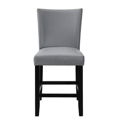 Tabouret de bar à hauteur de comptoir, unité centrale revêtue de tissu d'ameublement gris, repose-pieds, garniture cloutée, paire de chaises de salle à manger modernes, style contemporain