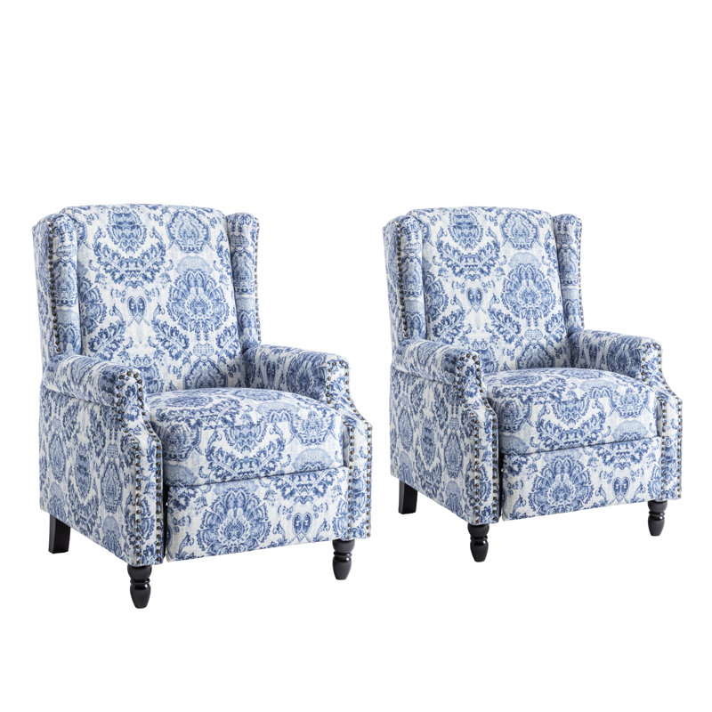 Manual Standard Push Back Recliner, Navy Floral