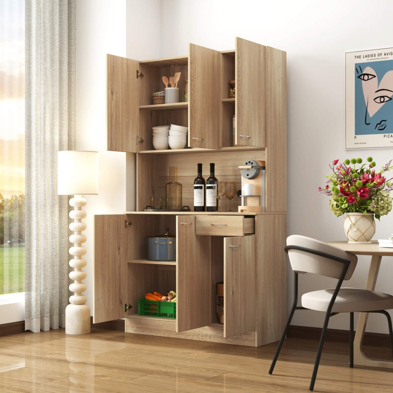 Armoire de cuisine 70,87 "de haut avec 6 portes, 1 tiroir et 1 tablette ouverte, Sarcelle