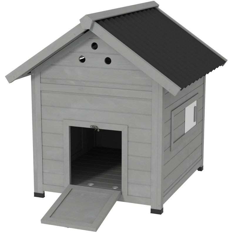 Maison pour animaux en bois - Toit ouvrable, portes doubles, gris clair