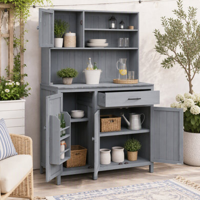65" H Solid Fir Wood Potting Bench with Hutch and Adjustable Shelves