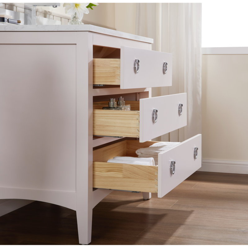 42" Solid Wood Sink Vanity With 1' Top, Polished Chrome, Dreamy White, 36"