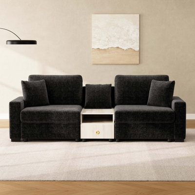 Canapé modulaire rembourré de grande taille avec accoudoirs de rangement et console centrale pour le salon