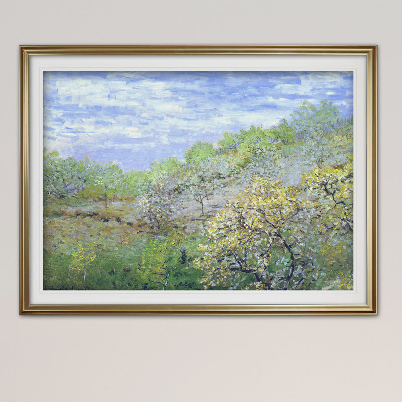 «Apple Trees Blooming», reproduction sur papier, H 31 po x l 43 po x P 1,5 po, Encadrement doré