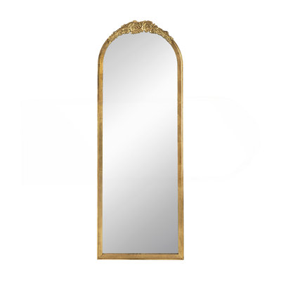 Gorgeous Wood Floor Mirror With Intricate Floral Details And Gold Finish, A Stunning Home Decor Piece