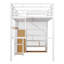 Lit mezzanine double en métal avec garde-robe, bureau, tablettes de rangement, blanc