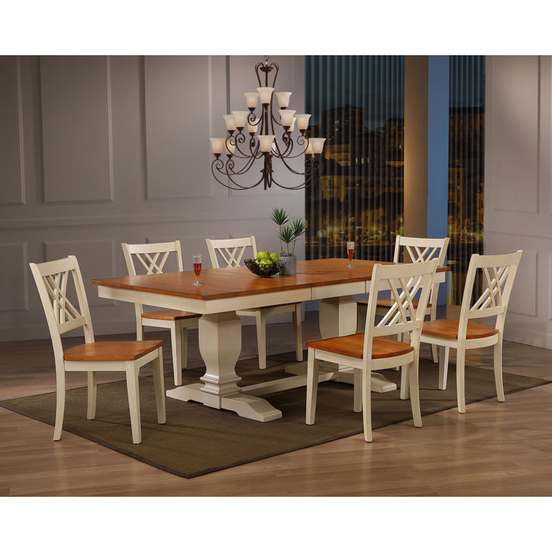 Extendable Rectangle Solid Wood 7 Piece Dining Set in Caramel Biscotti With Gear Driven 18" Takeout Leaf (seats 4-6), Caramel