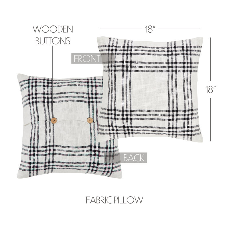 Black and White Plaid Cotton Reversible Throw Pillow