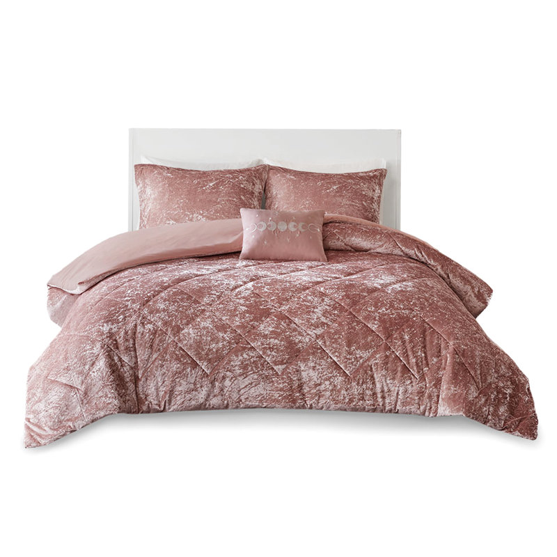 Housse de couette en velours rosé pour lit simple / simple TG avec housse de coussin décorative brodée, Rosé