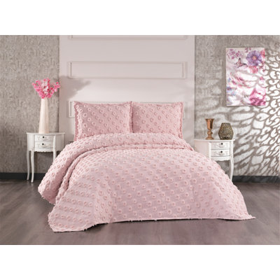 Ensemble de couvre-lit double élégant en chenille, couleur poudre, 94,5 po x 102,4 po | 100% tissu chenille doux, 450 g / m² | Comprend 2 taies d'oreiller (23,6 po x 31,5 po), lavable à la machine | Parfait pour les chambres confortables et un décor élégant