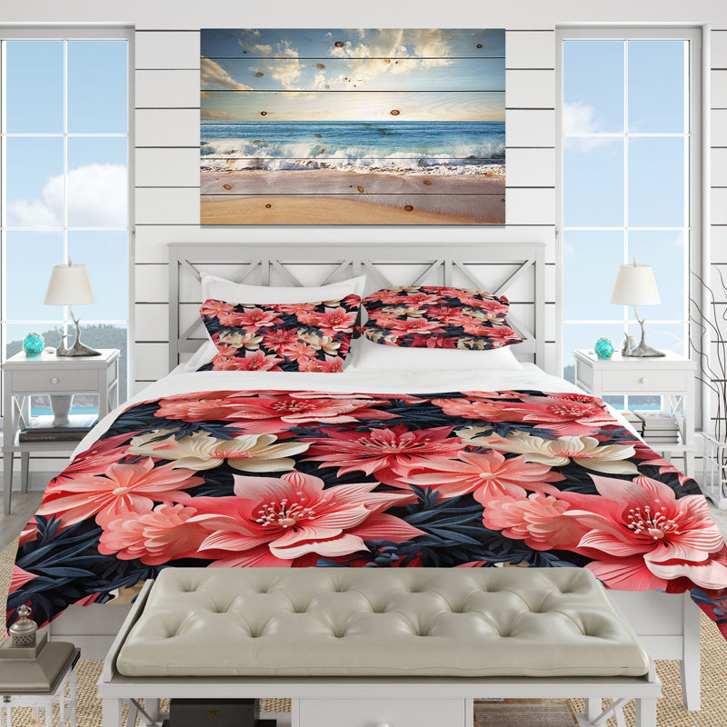 Ensemble de housse de couette Coral Twilight Iv Tropical, Housse de couette pour très grand lit et 2 très