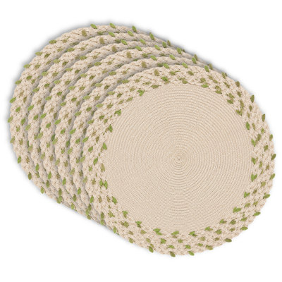  Ensemble de 6 napperons ronds à motif de feuilles - Ensemble de 6 napperons durables, réversibles et antidérapants