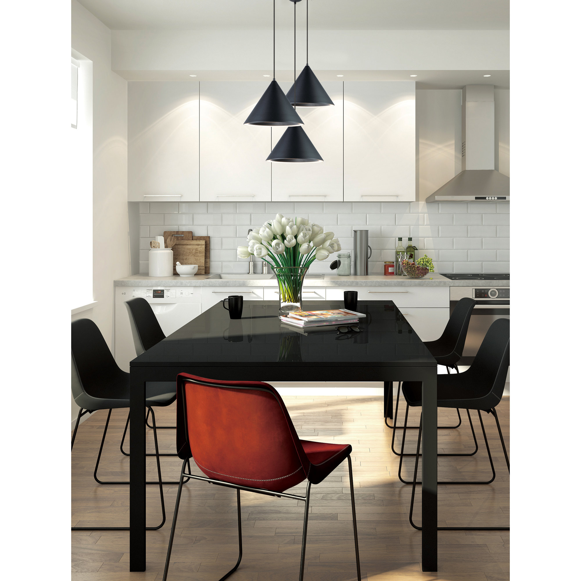 Johnston Single Light Metal Dimmable LED Pendant, Black, 7.25" H x 9.5" W x 9.5" D