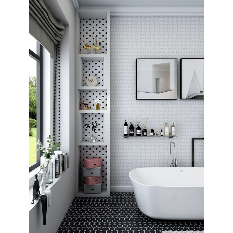 Carreau de mosaïque en porcelaine pour mur et plancher 1 "x 1" Value Series, Blanc / pois noirs
