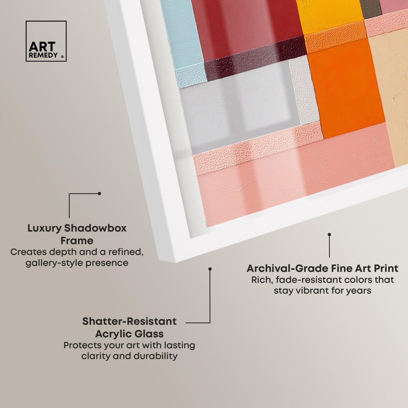 «Vibrant Repose III Abstract Decor Shadowbox» par Art Remedy, H 41 po x l 41 po, Blanc