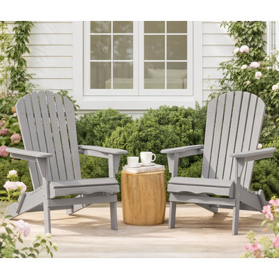 Set of 2 Solid Wood Folding Adirondack Chair for Outdoor Patio, Backyard, Porch, Garden & Deck with Wide Armrests