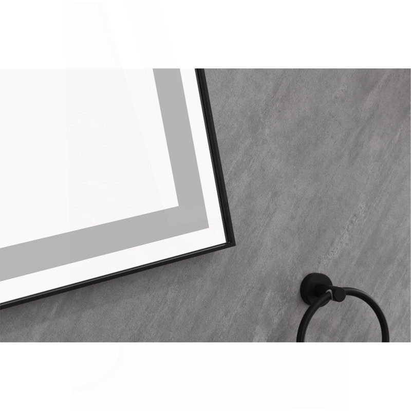 Miroir de salle de bain mural rectangulaire rétro-éclairé à lumière noire avec miroir anti-buée et miroir de maquillage