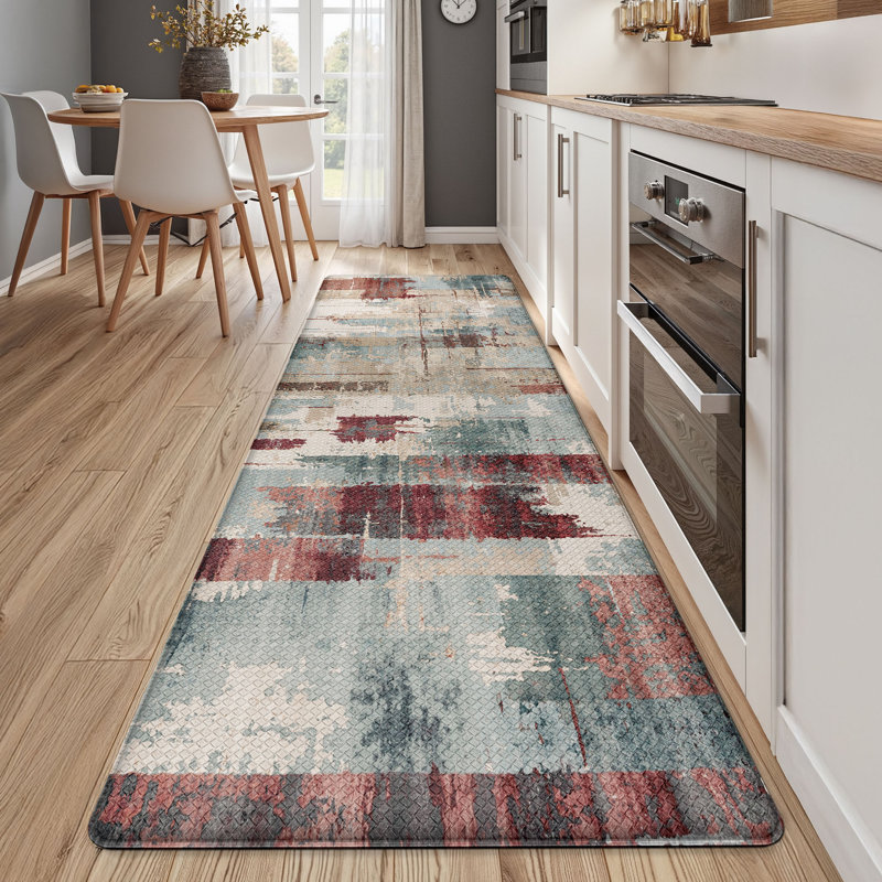 Ant-Fatigue Non-Skid Kitchen Mat, Runner 2' x 7'3", Blue/Red