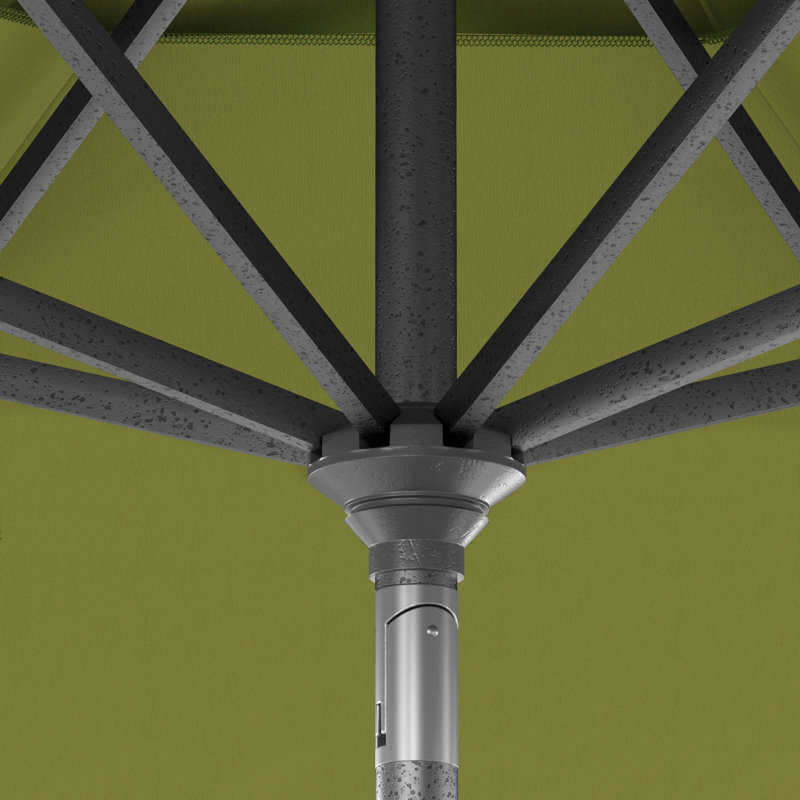 Parasol de patio gris 11 pi avec manivelle nervurée en aluminium en oléfine Kiwi, Oléfine kiwi