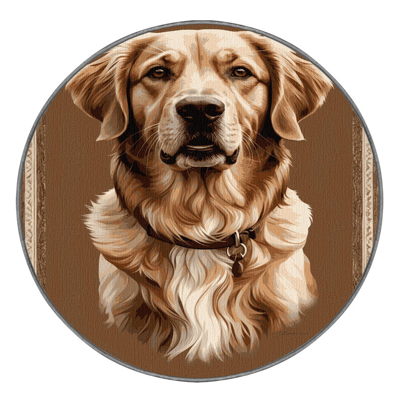 Washable Chesapeake Bay Retriever Dogs Area Rug, Round 7'