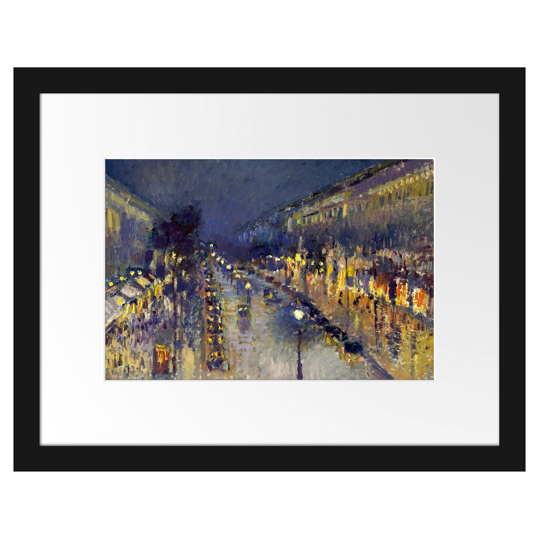 Gerahmter Kunstdruck The Boulevard Montmartre at Night von Camille Pissarro