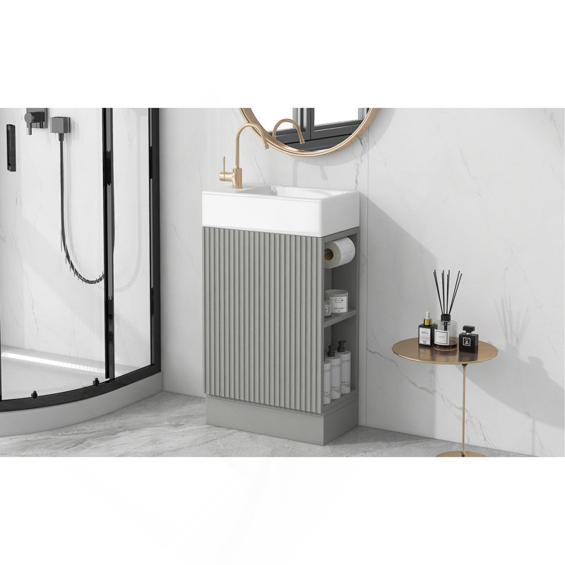 Meuble-lavabo polyvalent avec de multiples fonctionnalités pour une expérience de salle de bain améliorée, Gris