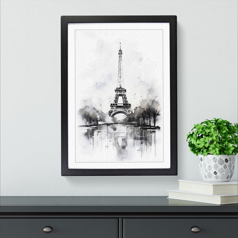 Eiffel Tower Gestural Framed Print, Black, 34" H x 25" W x 2" D