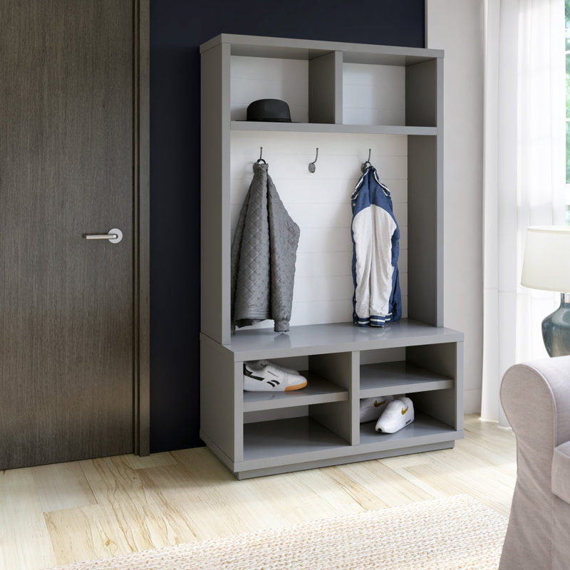 Quimir Hall Tree 40'' Wide with Bench and Shoe Storage, Pure Gray