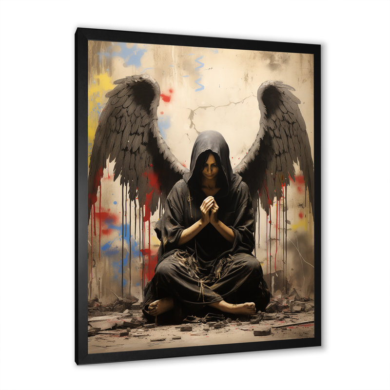 Angel Wings, art rebelle II - art mural Pop Art, Cadre photo noir, H 32 po x l 16 po