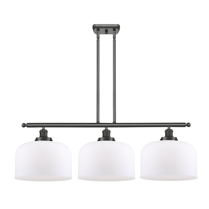 Luminaire suspendu linéaire à 3 lumières pour îlot de cuisine Lattimer, DEL, Bronze huilé, Blanc mat