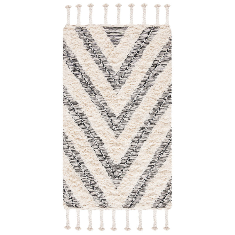 Tapis noir / beige en laine / coton noué à la main Alimatou, Rectangle 2 pi 3 po x 4 pi