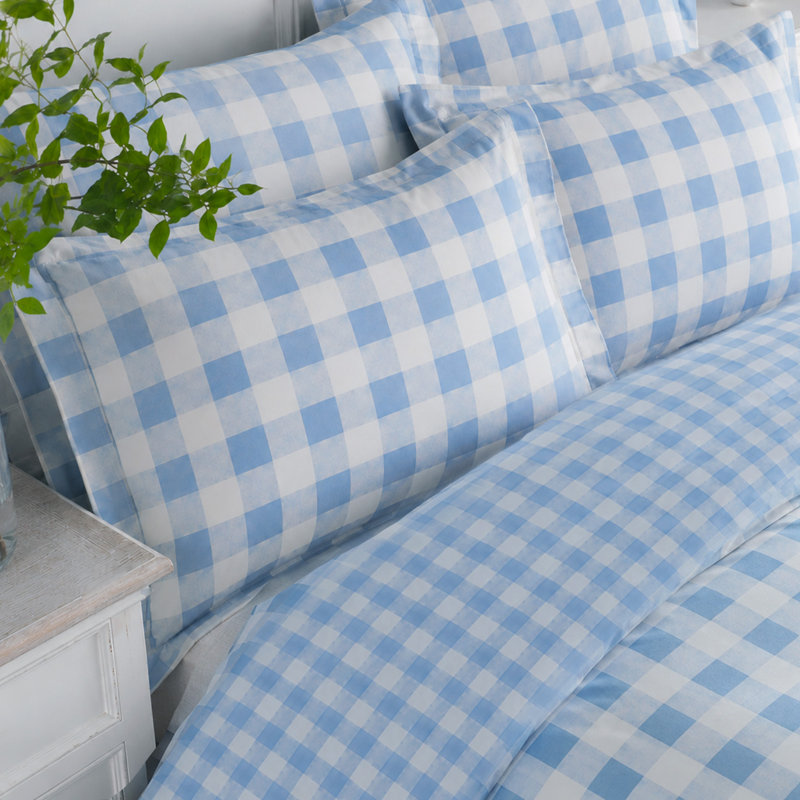 Bedding, Single Duvet Cover + 1 Pillowcase, Blue Gingham