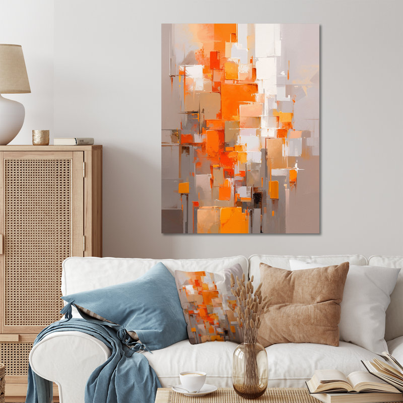 Orange brun, réalités brisées - cubisme, art mural en métal, H 32 po x l 24 po
