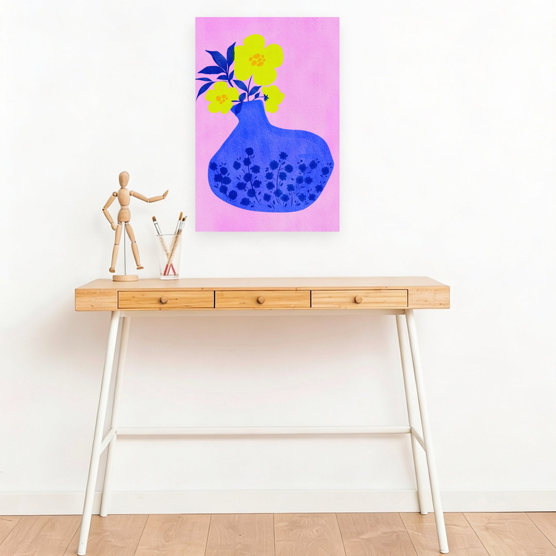 Vibrant Blooms Blue Vase Abstract Colorful Contemporary Flower Landscape Wall Art Print