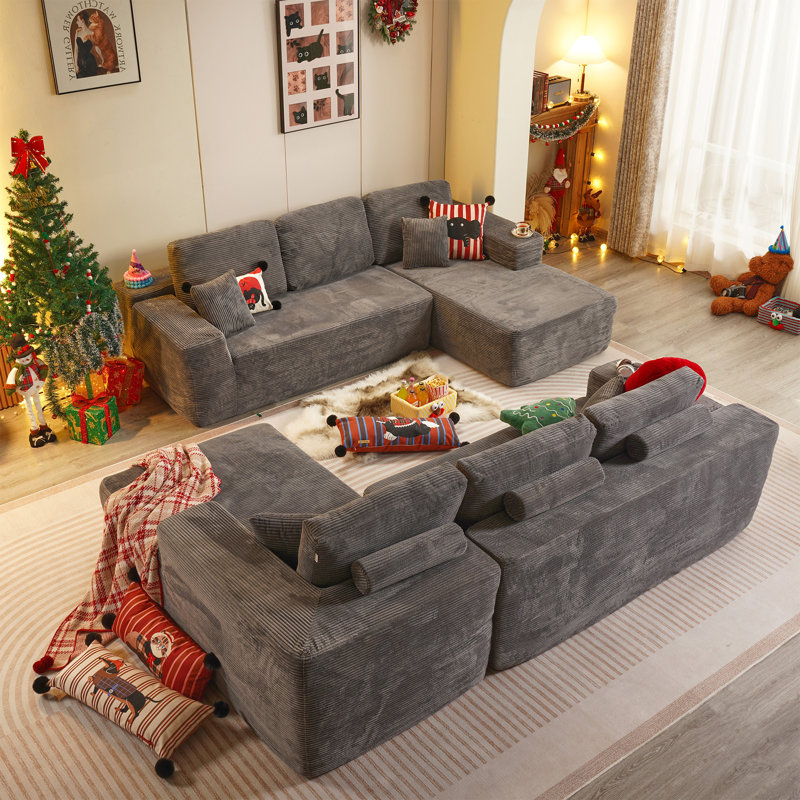  Aucun assemblage de canapé modulaire rembourré avec coussins 4 pièces Cloud, Orienté à droite, Polyester gris